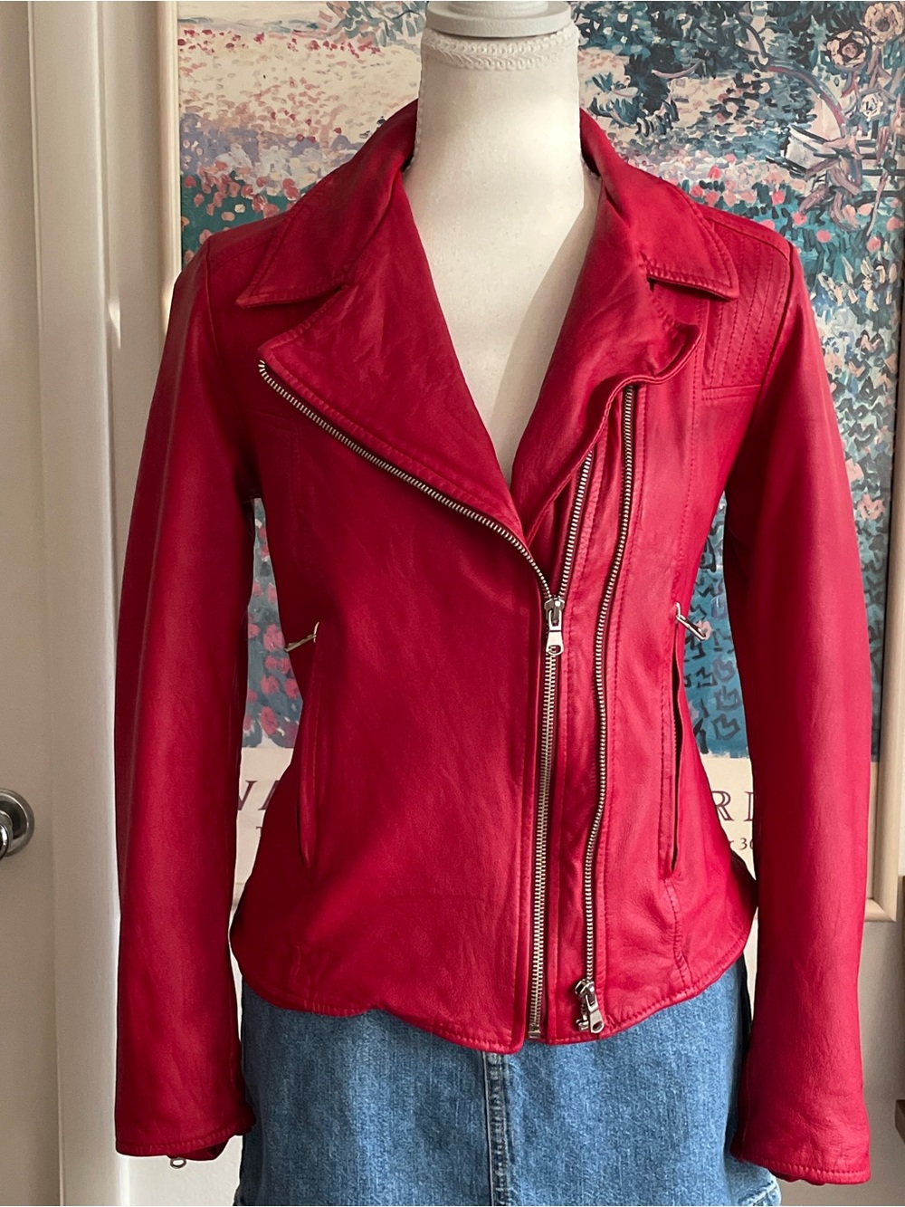 Vera Pelle Leather Moto Jacket Womens Medium Red Genuine Leather Biker Italian - Picture 4 of 11